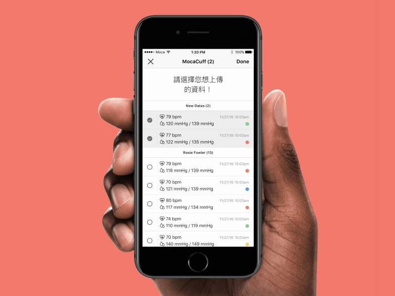 MOCACARE app health data import page data list health framer uiux mocacare flat bars app