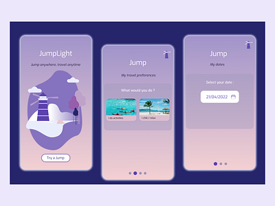 JumpLight - "Jump anywhere, travel anytime !" branding graphic design mobile app travel ui ui design ux ux design