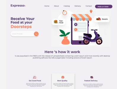 Food delivery landing page design illustration logo ui ux vector