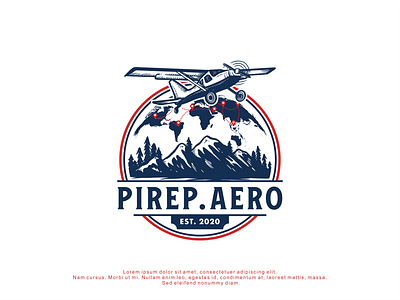 Logo design for Pirep Aero air plane design handrawn illustration logo logodesign mountain pin plane retro vector vintage