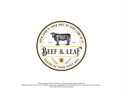 Logo design for Beef & Leaf badge badge logo beef branding cow design handrawn illustration leaf logo logodesign retro vintage