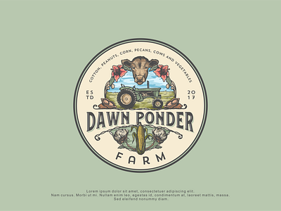 Logo design for Dawn Ponder branding corn cotton cow design farm handrawn illustration logo logodesign peanut pecans retro tractor vintage