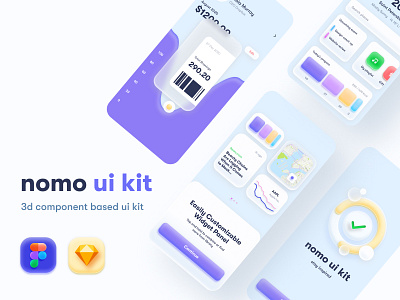 Nomo Ui Kit 3d activity app banking clean glass interface ios minimalism mobile neumorphism product todo trend ui uikit ux wallet widgets