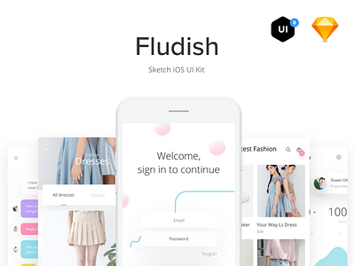 Fludish — Fluent iOS UI Kit designed for Sketch. app fluent ios minimalism sketch tool ui ui8 uikit