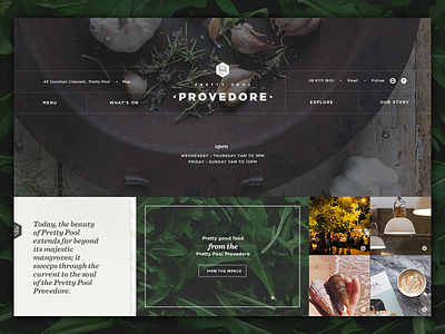 Pretty Pool Provedore Website clean dark food grid homepage layout restaurant ui webdesign website