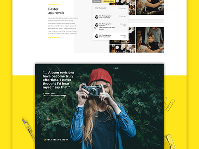 Cloud Proofing Landing Page clean colour design flat illustration layout photography product ui web design website yellow