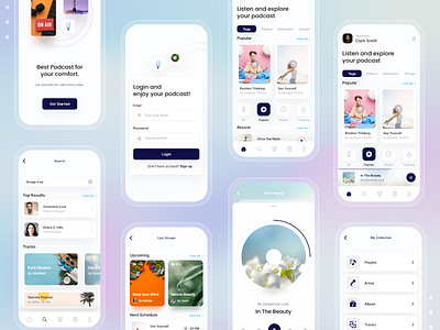 Podcast App android app app app design app screens media app mobile app podcast podcast app ui uiux