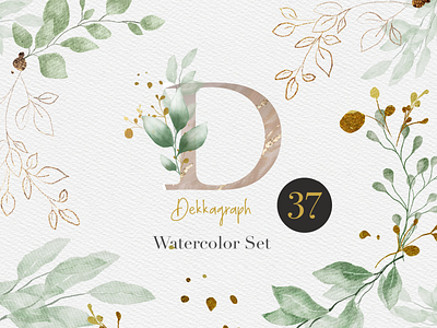 Watercolor & Gold Leaves Collection, Greenery Clipart, Watercolo eucalyptus watercolor greenery bouquet greenery clipart greenery frame watercolor greenery
