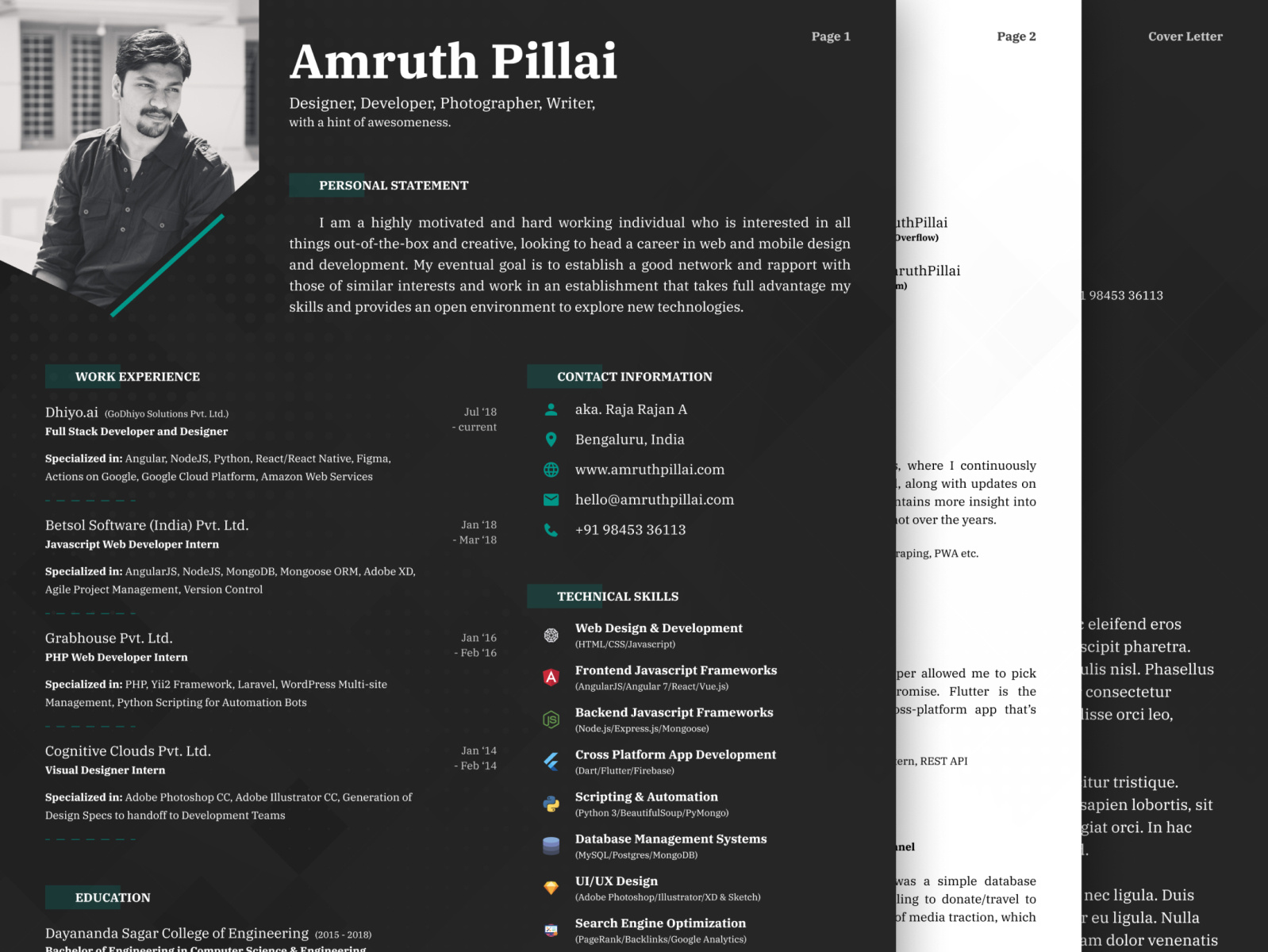 Revamped Resume (Dark Mode) by Amruth Pillai on Dribbble