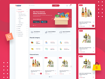 Bazar Grocery Delivery Ecommerce Template cart ecommerce ecommerce app ecommerce shop ecommerce store figma grocery grocery app grocery online grocery store react shop store supermarket ui vegetables