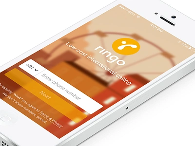 Ringo App - Login Screen app calling app iphone login mobile orange ringo screen ui ux