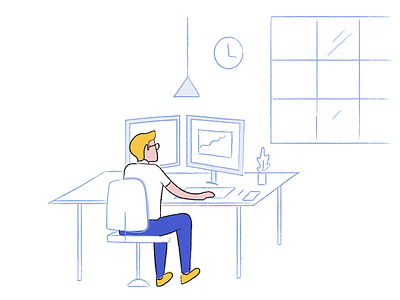 Working day illustrator line art man working office vector work working