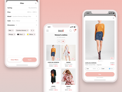 Salgo — Affiliate Discount Network app card commerce discount fashion filter interface iphone x list mobile ui ux