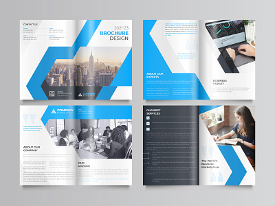 Modern brochure template design with blue gradient shapes abstract annual booklet business company corporate cover creative design document illustration layout magazine marketing modern presentation promotion report template vector