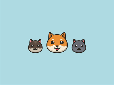 Rio & the gang cat design dog flat grey illustration illustrator logo shiba shiba inu shibainu ui vector