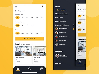 Book a room ! app book a room booking branding colleagues design find flat gradient icon menu message picker room ui ux