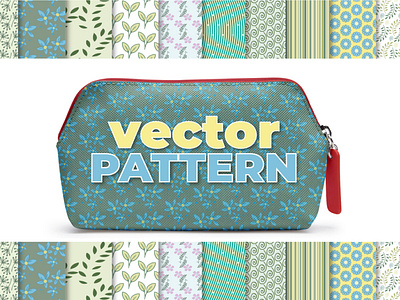 10 seamless pattern design with green leaves and flowers blue and yellow design blue flowers cosmetic bag flowers illustration graphic design graphic designer green and blue green leaf green leaves greenery illustration leaf pattern art pattern design pattetn designer pink flowers seamless patern spring pattern summer patern vector