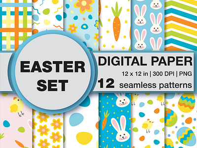 12 Easter pattern digital paper pack