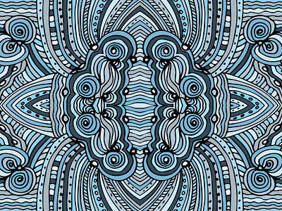 Hand-drawn abstract art in doodle style. Blue and black.