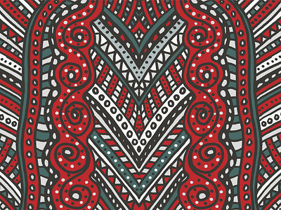 Hand-drawn abstract art in doodle style. Red, gray, white.