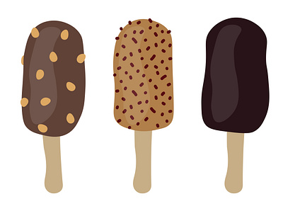 Set of chocolate ice cream on a stick. brown