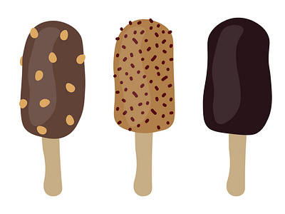 Set of chocolate ice cream on a stick.