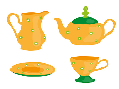 Set for tea or coffee. Vector illustration. Cartoon style.