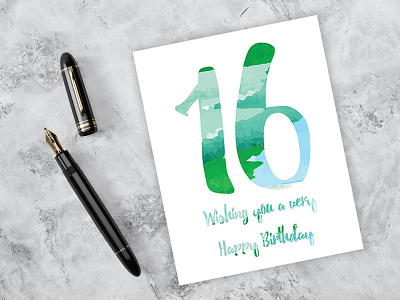 16th Birthday card design | Vector illustration design graphic design green and blue illustration lettering vector