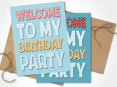 Birthday invitation design | Vector illustration | Lettering blue card card design design digital card graphic design illustration lettering party pink vector yellow