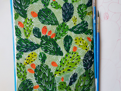 Cactus pattern art cactus drawing gouache hand drawn illustration nature painting pattern pattern design plants surface pattern