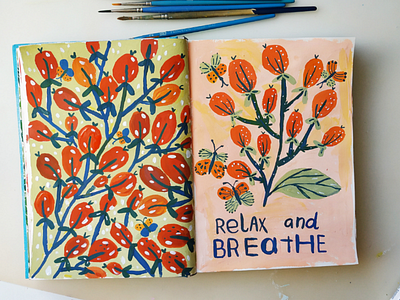 Relax and breathe art drawing flowers gouache hand drawn illustration nature painting pattern design