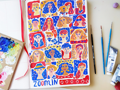 Zoom in art drawing faces gouache hand drawn illustration lettering painting people portrait