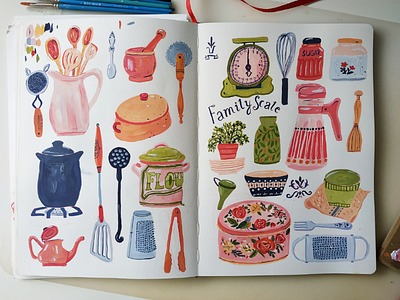 Kitchen Items art cooking drawing food gouache hand drawn illustration kitchen painting