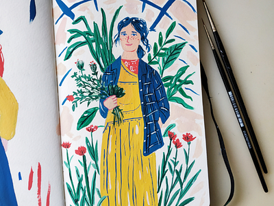 Sketchbook practice art drawing flowers girl gouache hand drawn illustration nature painting woman