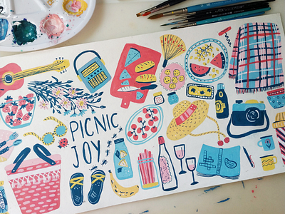 Picnic joy art drawing food gouache hand drawn illustration joy painting picnic summer