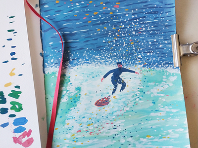 Surfer art drawing gouache hand drawn illustration painting sea summer surfer