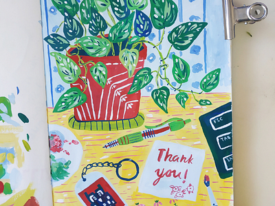 Thank you art drawing gouache greeting card hand drawn illustration painting pen plant table thank you