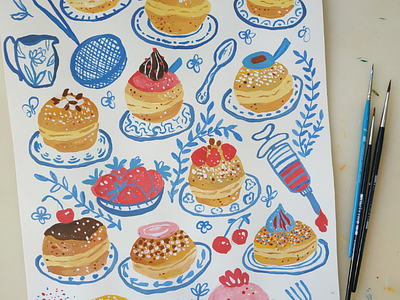 Donuts art donuts drawing food gouache hand drawn hanukkah illustration kitchen painting sweets
