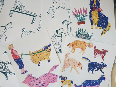 Dogs ( wip) art dogs drawing gouache hand drawn illustration painting pets sketch