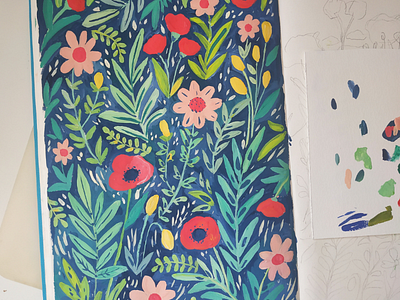 Poppy field (wip) art botanical drawing flowers gouache hand drawn illustration nature painting pattern repeat