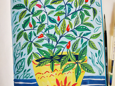 Pepper plant art drawing gouache hand drawn illustration nature plant