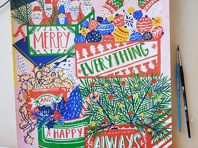 Merry everything art christmas drawing gouache hand drawn illustration painting winter xmas