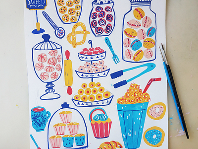 Sweets art bakery cakes cookies drawing food gouache hand drawn illustration kitchen