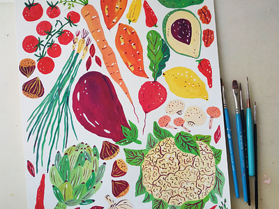 Vegetables art drawing food gouache hand drawn illustration nature painting vegetables