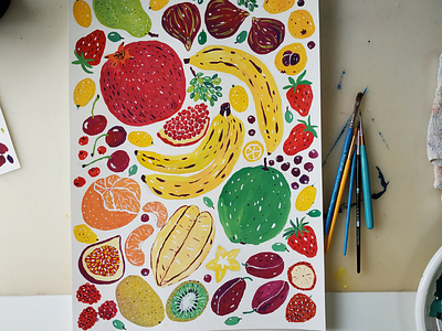 Fruits art drawing food fruits gouache hand drawn healthy food illustration kitchen nature vegeterian