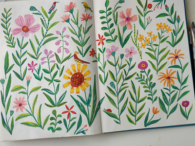 Flowers art botanical drawing florals flowers garden gouache hand drawn illustration nature sketchbook