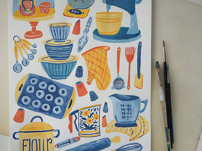 Baking Tools art baker bakery baking drawing food gouache hand drawn illustration kitchen painting