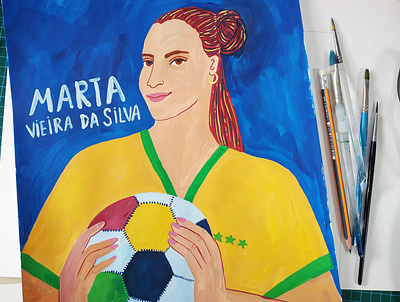 Marta art character design drawing football footballer gouache hand drawn illustration lady portrait woman