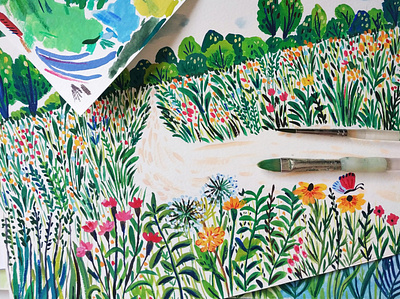 Work in progress - Children's Book art children book childrens illustration drawing flowers gouache hand drawn illustration kids illustration nature painting summer