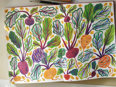Beets art beet drawing gouache hand drawn illustration nature painting pattern vegetable illustration vegetables